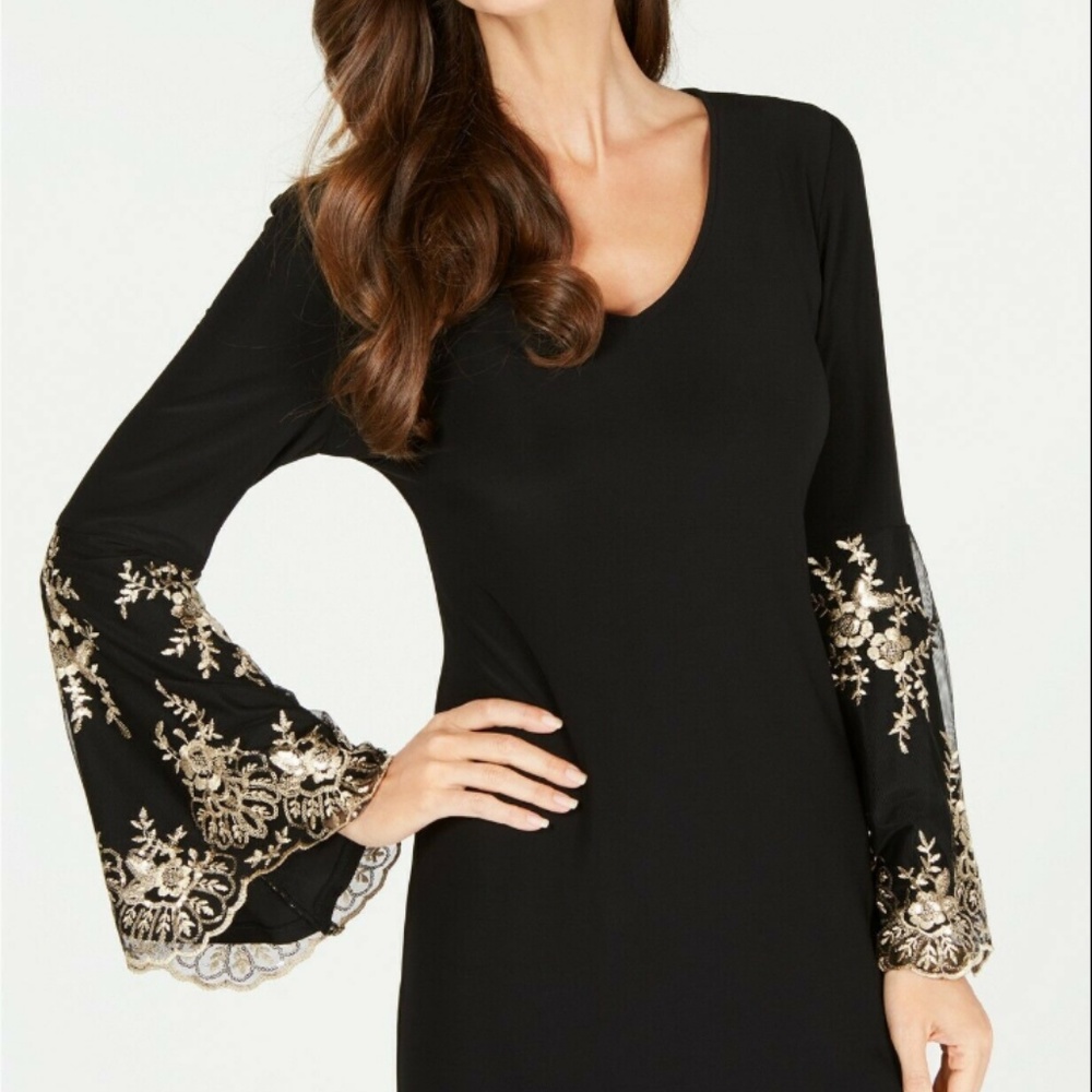 NWT! MSK Embroidered Sequins Lace Gold Shift Dress 2X - Picture 2 of 2